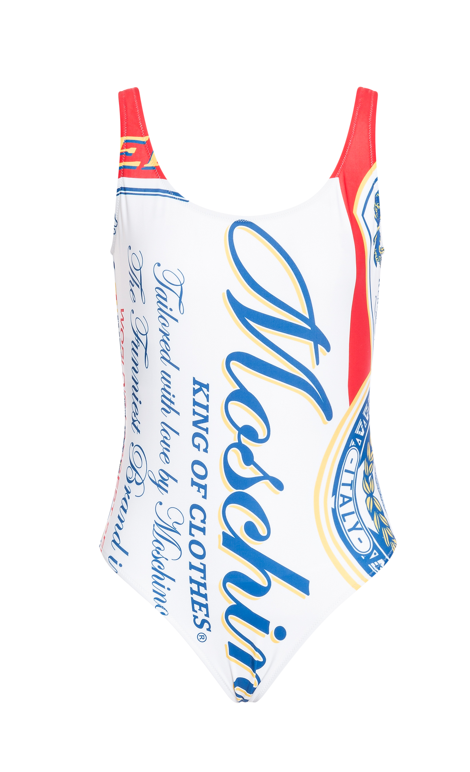 MOSCHINO X BUDWEISER連身泳衣,NT$12,300。(藍鐘提供)