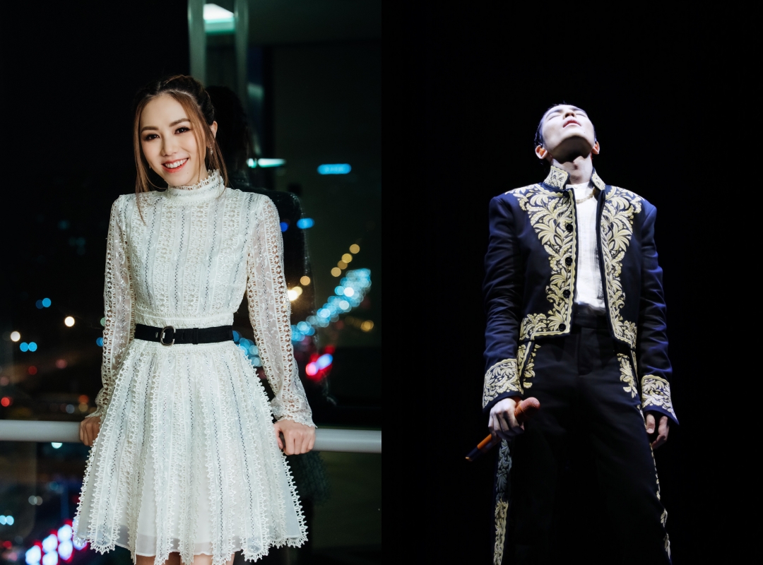 鄧紫棋穿著的Giambattista Valli X H&M設計師聯名系列洋裝，是網路限定款，NT$9,999；蕭敬騰在演唱中穿著的外套也是網路限定款，NT$9,999。（H&M提供）