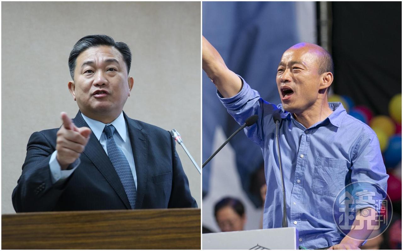 韓國瑜（右）遭週刊爆料曾以7,200萬購入豪宅，民進黨立委王定宇（左）po文狠酸「假庶民現形了」。（本刊資料照）