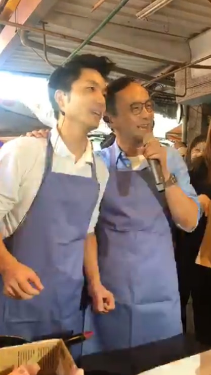 朱立倫今（7日）陪國民黨立委蔣萬安一起掃街。（翻攝自蔣萬安臉書）