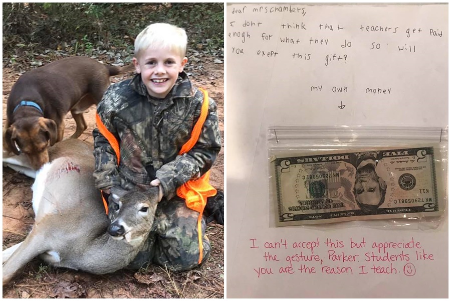 9歲的小帕克把自己的生日禮金用來「贊助」老師。(翻攝自Darrell R Williams臉書)
