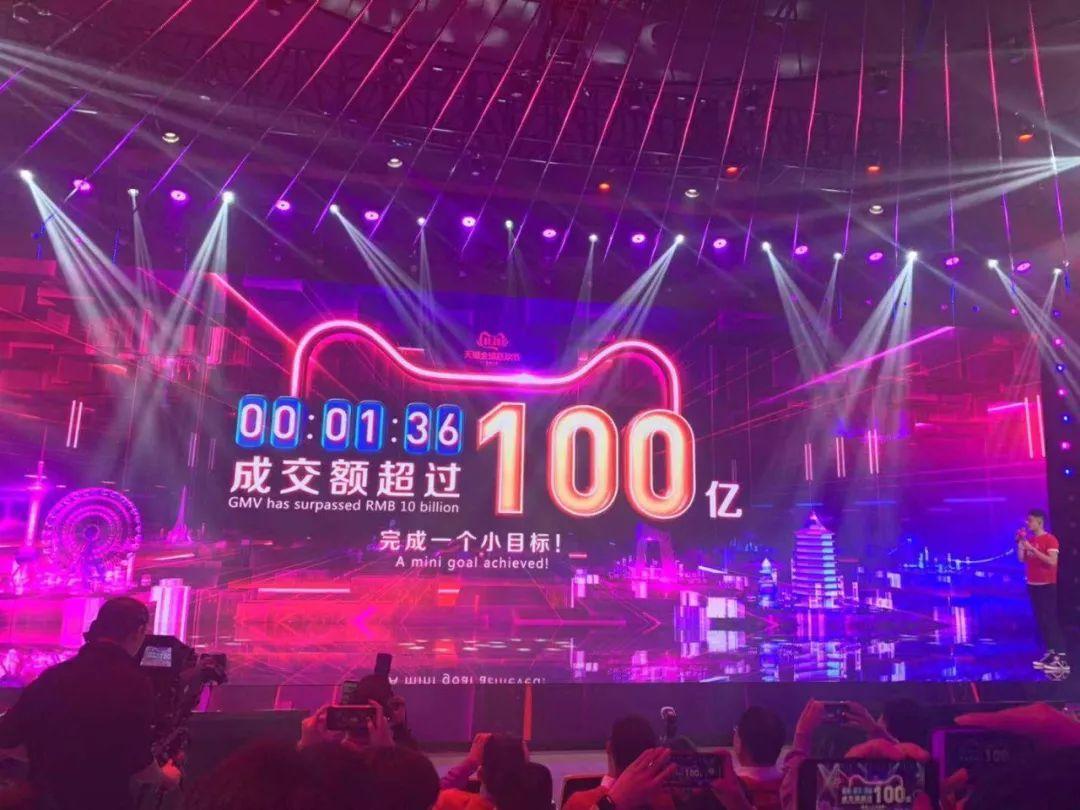 今年只花了96秒，天貓雙11的成交金額就突破人民幣100億元。（翻攝自證券時報網頁）