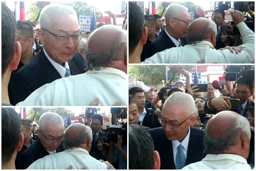 挺吳敦義的支持者在名單公布前，特地前往中央黨部替吳送暖，讓吳敦義當場哭成淚人兒。（讀者提供）