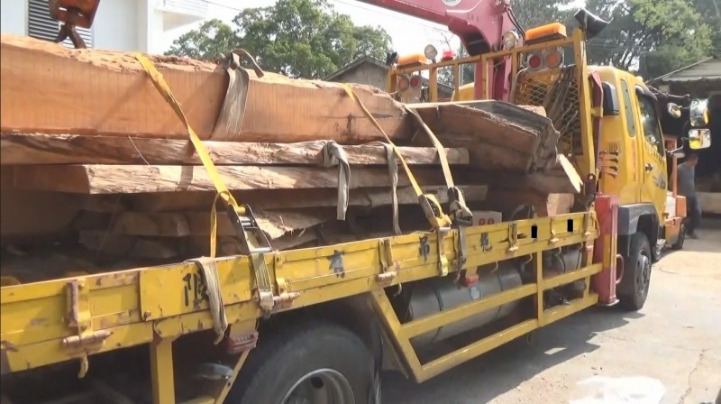 中打幹員查扣的「一級木」木塊。（翻攝畫面）