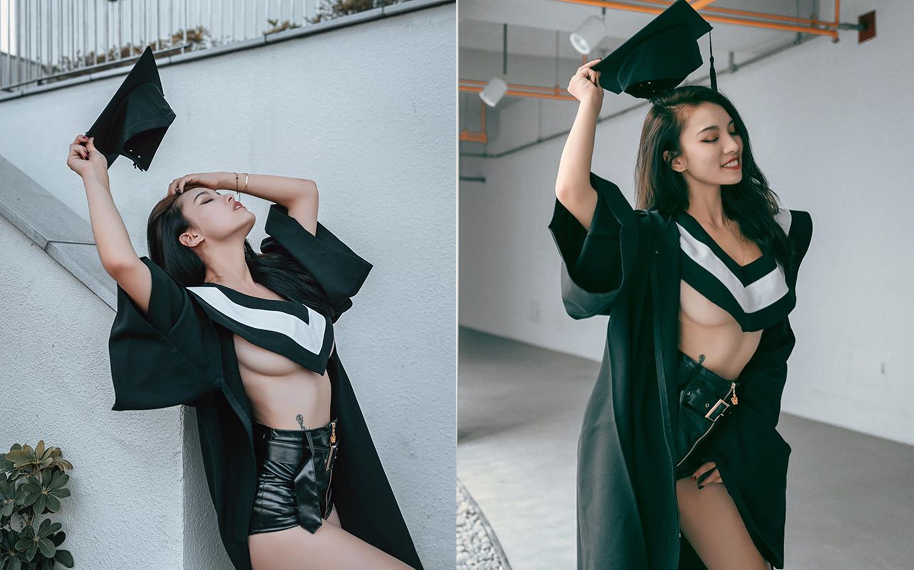 高第一科大的學生Effi在IG上大方貼出自己的火辣「畢業照」。（翻攝 effi_hsintzu IG）