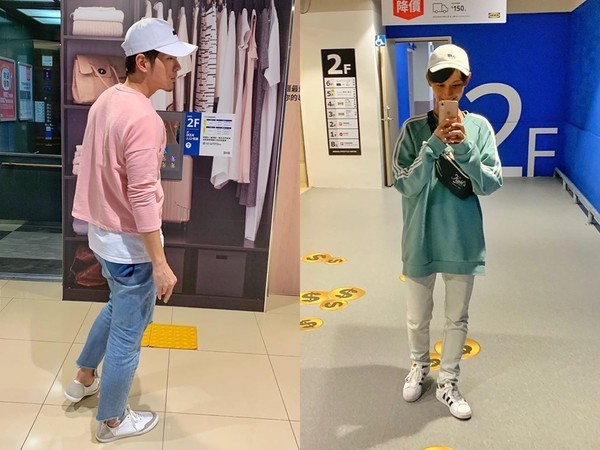 宥勝（左）和小嫻（右）結婚後生活甜蜜，他見到老婆褲子染血立刻提議交換上衣解圍。（翻攝自宥勝臉書）