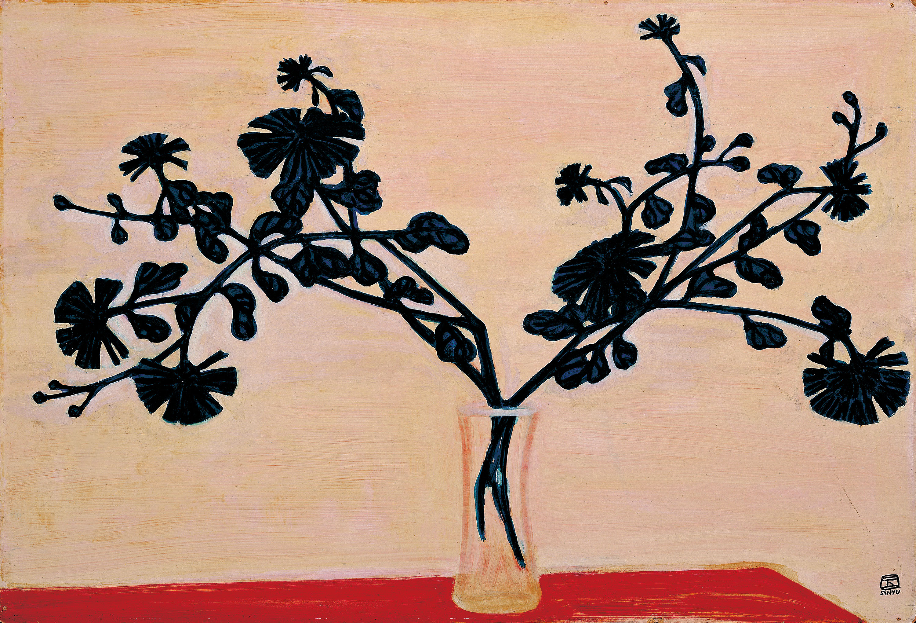 華人經典大師常玉之作《黃底紅桌上的瓶菊》。（羅芙奧提供）