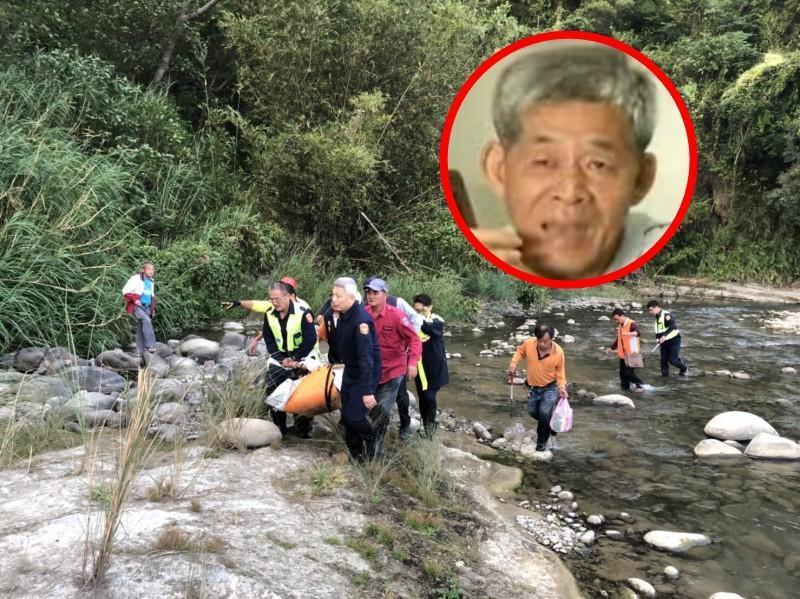 桂冠出版社負責人賴阿勝（紅圈者）外出散步後失聯，昨日被發現遺體倒臥於溪畔懸崖。（翻攝自網路）