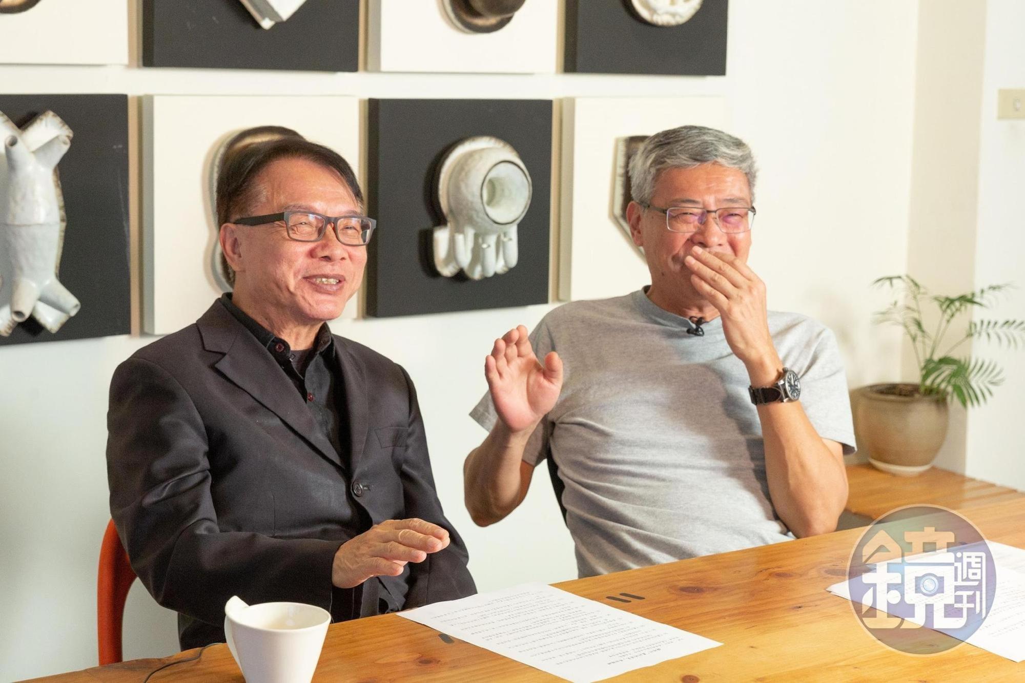 導演劉嵩（右）與林盛豐（左）合作紀錄片《農村的遠見》，林不但擔任總策劃，還包辦採訪、撰稿、旁白。