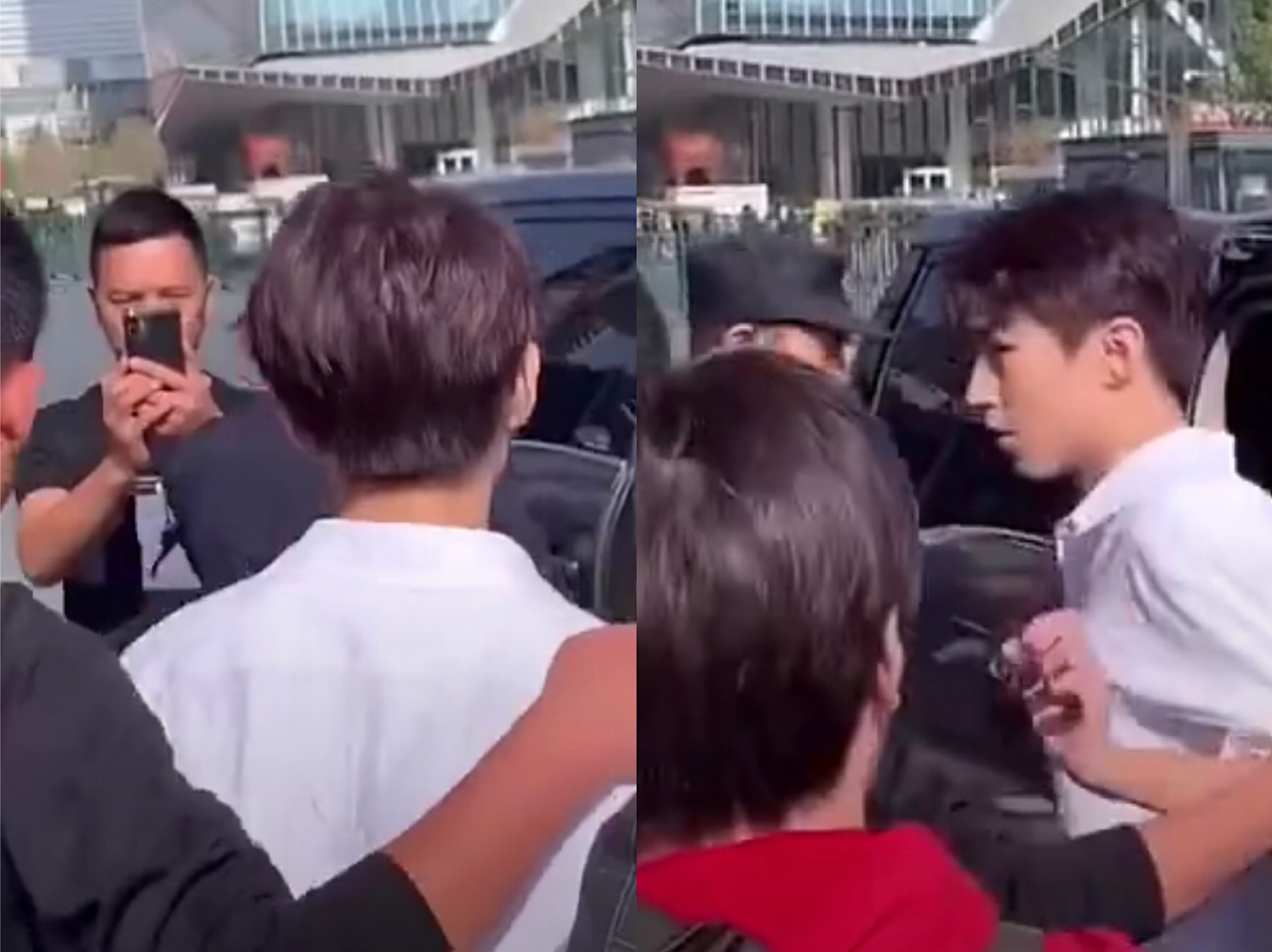 王俊凱參加完活動準備離開，遭陌生男子強抱。（翻攝自微博）