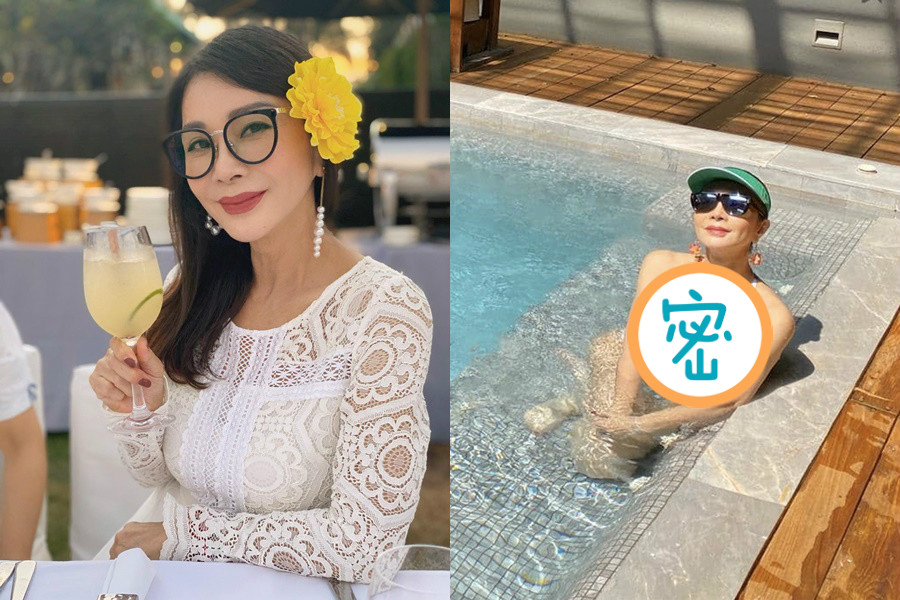 陳美鳳貼出自己解放豪乳的比基尼戲水照，讓網友相當驚艷。（翻攝臉書）