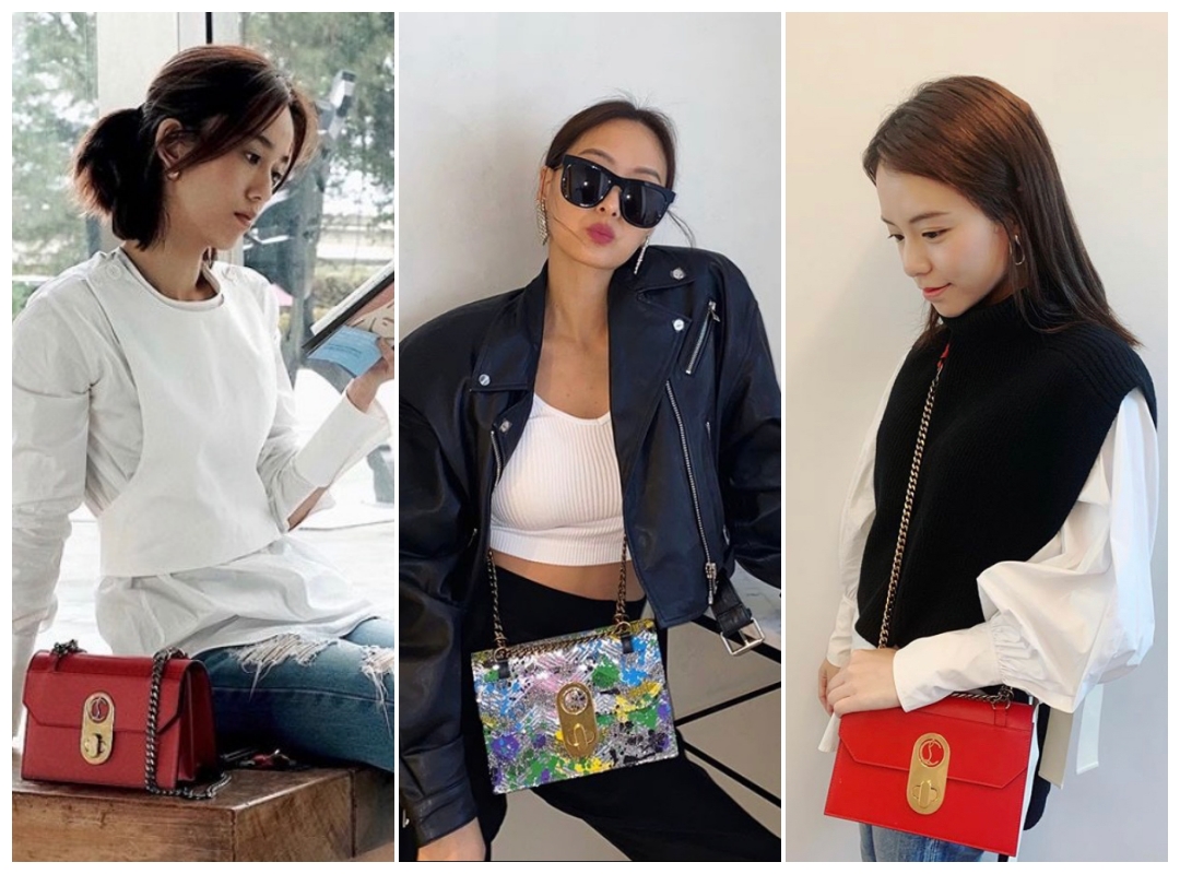 陳庭妮（左起）、孫芸芸、宋芸樺在Christian Louboutin 2020春夏主打包款Elisa手袋一推出就已經背在身上拍照。