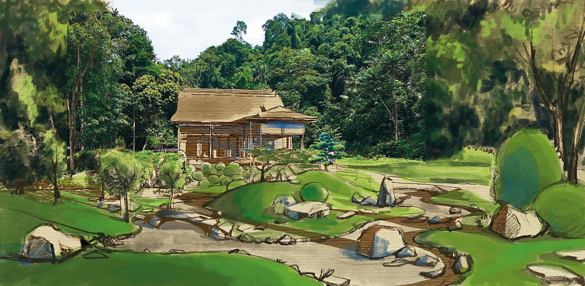 電影中的重要場景日式庭園經由大量蒐集資料設計完成氣氛圖，美術指導蔡珮玲形容從無到有的過程有如「墾荒」。（蔡珮玲提供）
