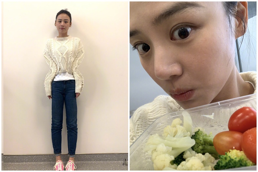 馬思純努力減肥，自製蔬果便當裡只有花椰菜跟番茄，面對酸言酸語，她P圖自嘲身材欠佳，努力瘦身展現高EQ。（翻攝自馬思純微博）