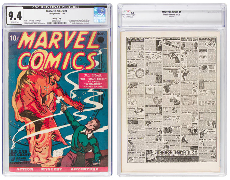 1939年所出版的首本《漫威漫畫（Marvel Comics）》，以126萬美元（約3800萬新台幣）拍出。（翻攝自HA.com）