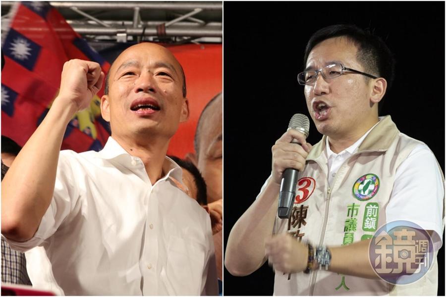 國民黨總統參選人韓國瑜（左圖）諷刺蔡政府「得民調得痔瘡」，高雄市議員陳致中（右圖）怒轟「德不配位，令人反胃」。（資料照）