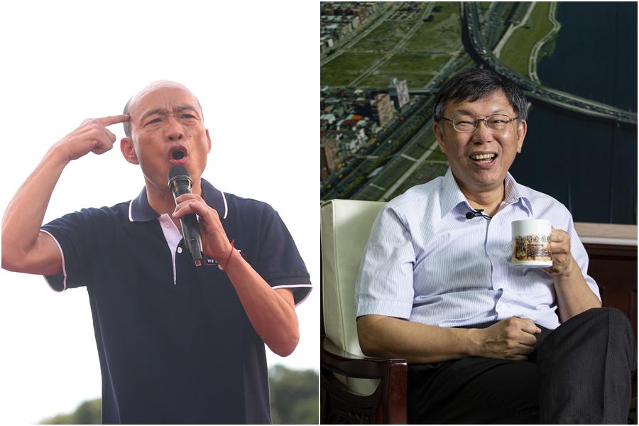 台北市長柯文哲（右圖）認為國民黨總統參選人韓國瑜（左圖）拋出的「民調痔瘡說」在醫學上沒有道理，更自爆自己20年前也得過痔瘡。（資料照）