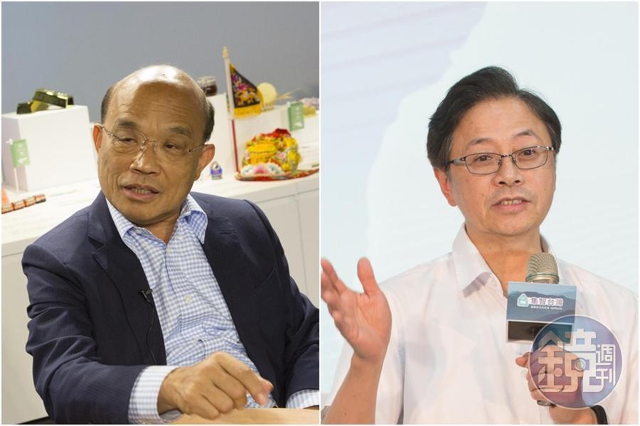 國民黨副總統參選人張善政（右圖）酸行政院長蘇貞昌（左圖）回去住院，引發爭議。（資料照）