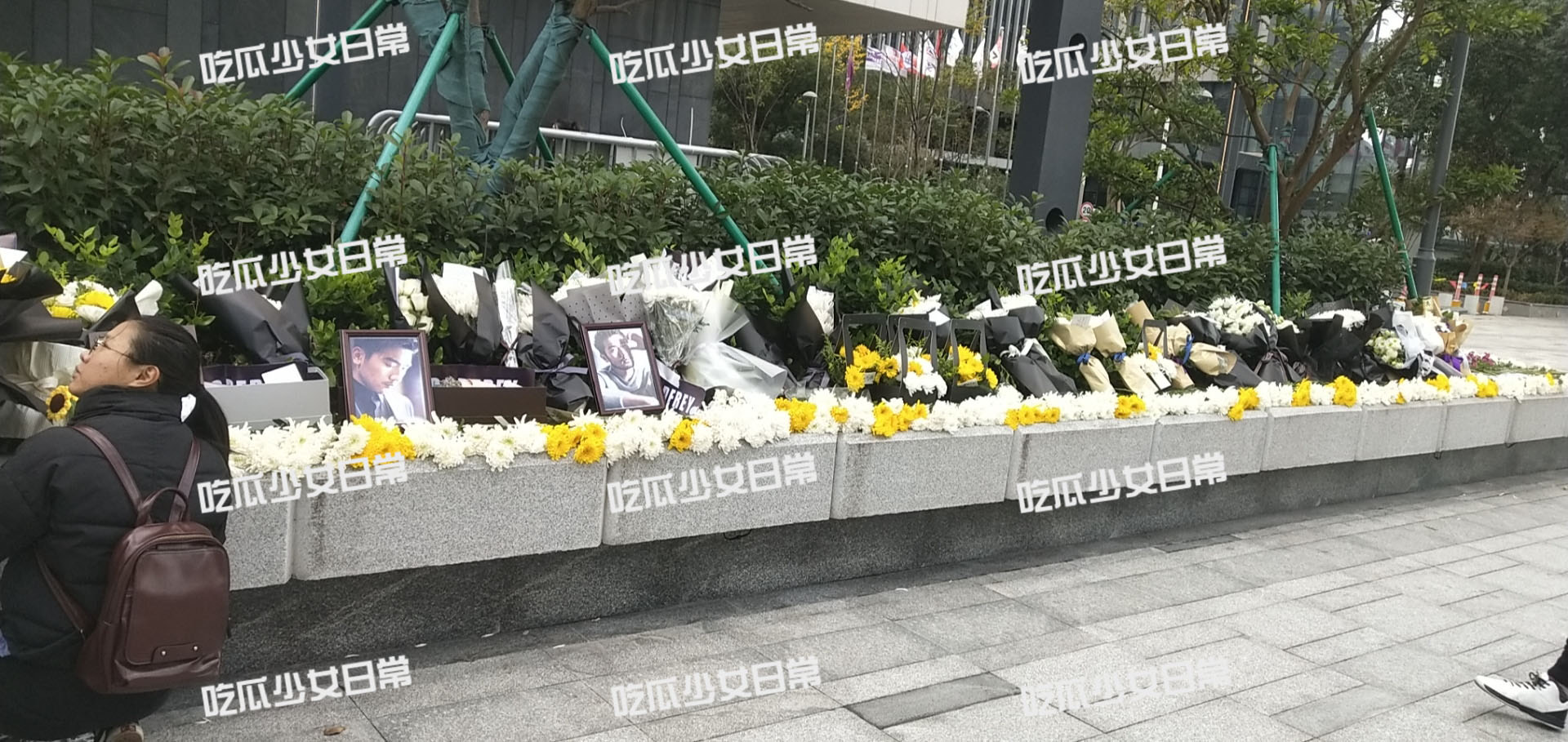 在高以翔倒下的花壇上布滿鮮花。（百度百家號吃瓜少女日常提供）