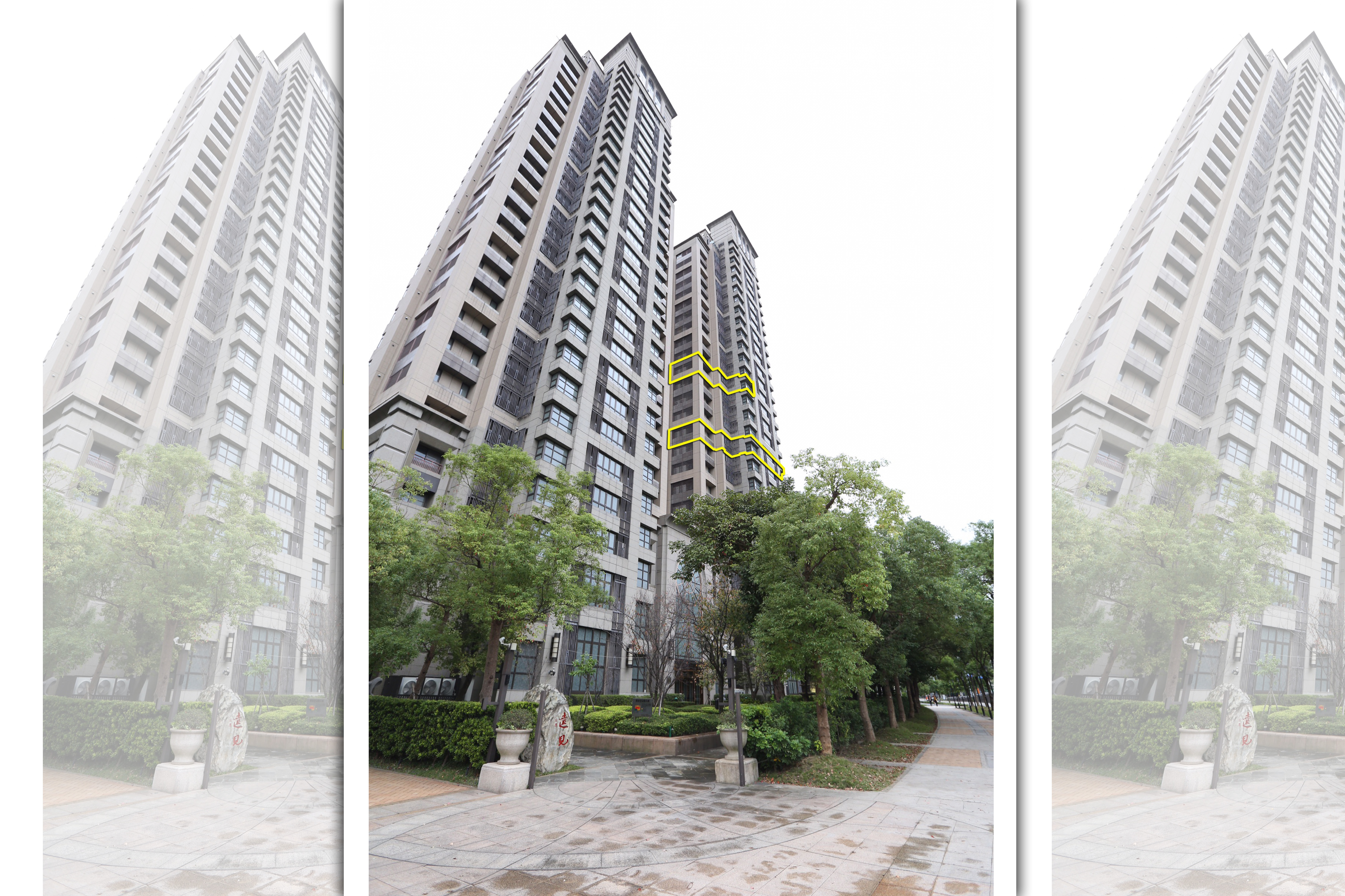 向心夫婦位於信義區豪宅冠德遠見，不只10樓2戶打通雙拼戶（黃框處），14樓也跟著曝光。