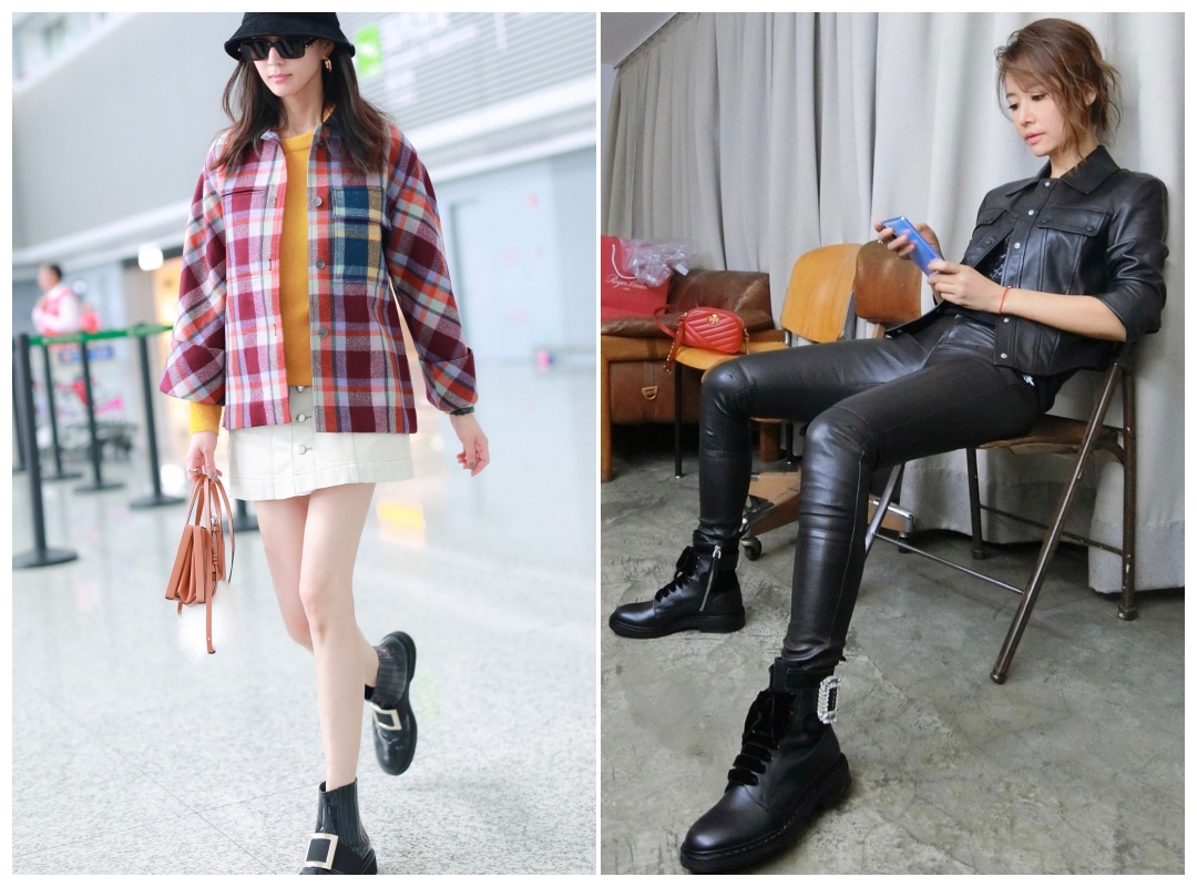 張鈞甯（左）與林心如以不同造型搭配Roger Vivier黑色短靴。（Roger Vivier 提供）