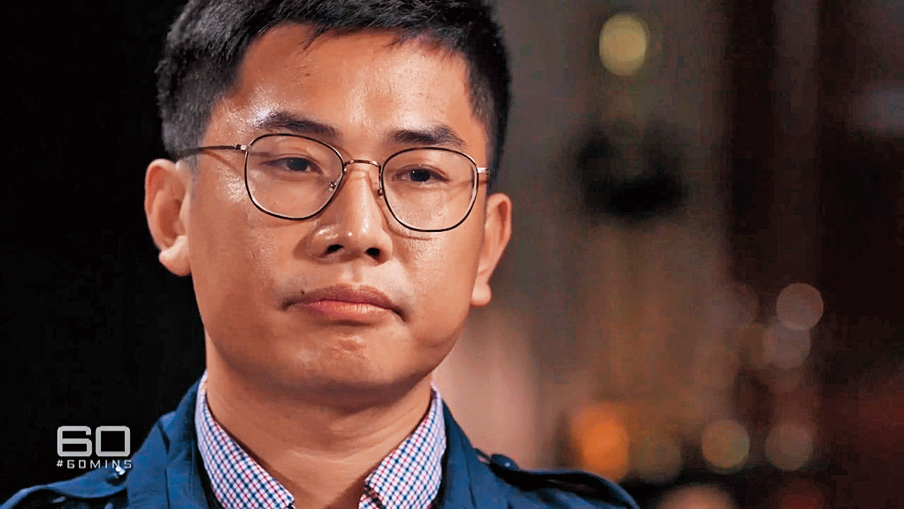 「王立強」在接受海外中文週報《看中國》專訪中，曾提及去年中國方面建立海陸空「三軍」全面攻擊台灣選舉。（翻攝自YouTube 60 Minutes Australia）