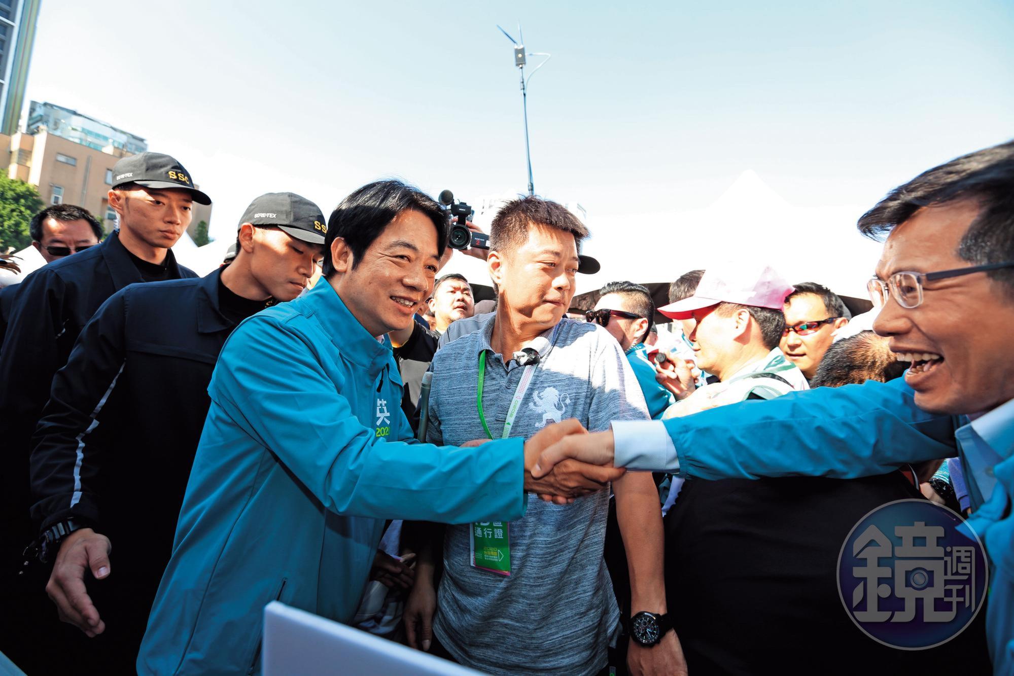 民進黨中央啟動「護國保台立委助選團」,2大天王蔡英文副手賴清德(圖)、前行政院長游錫堃將是固定班底,全台跑透透替立委輔選。