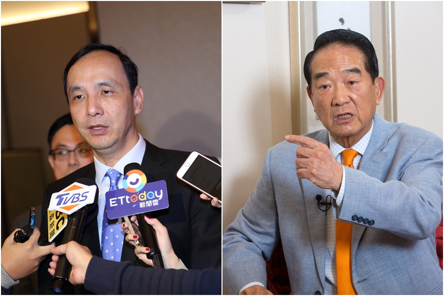 宋楚瑜（右圖）說如果是朱立倫出來選，自己就不會出來選，朱立倫（左圖）則尷尬笑回：「上一屆我也有出來啊」。（資料照）