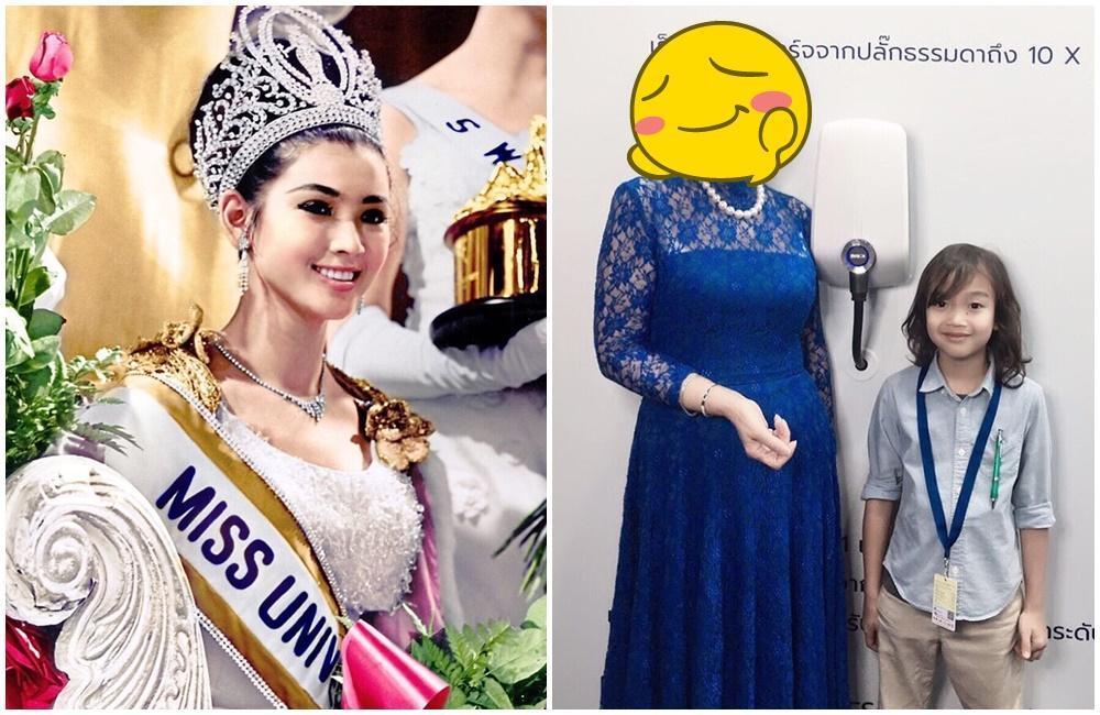 72歲的泰國前環球小姐阿芭詩拉和孫子合照曝光。（翻攝自Apasra Hongsakula IG）