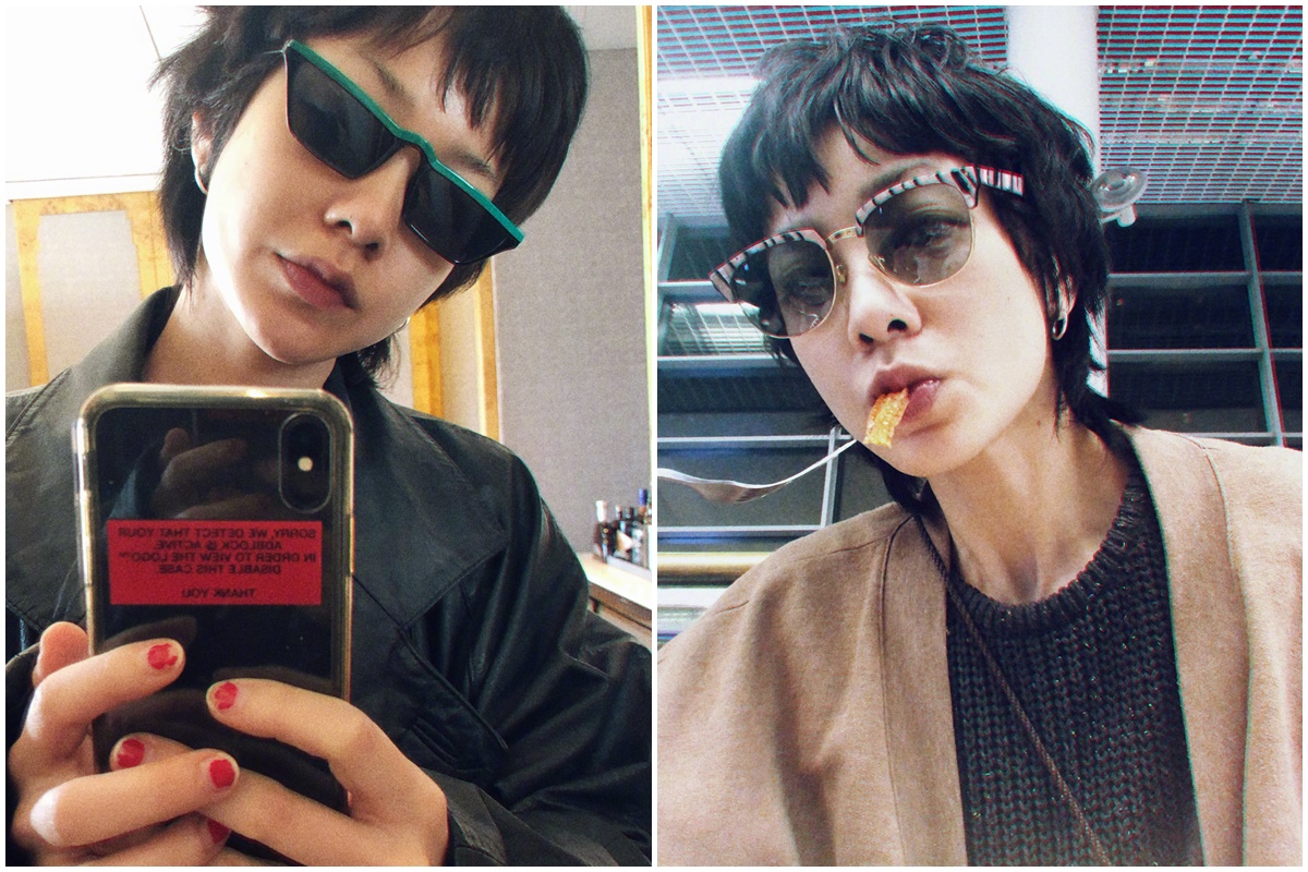 近日郭采潔出現在北京機場，一頭捲髮加上方型臉，眉毛看似只剩一半。（翻攝自郭采潔微博）