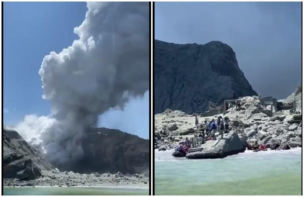 有遊客拍下紐西蘭熱門景點火山突然噴發的駭人景象。（翻攝自Michael Schade推特）