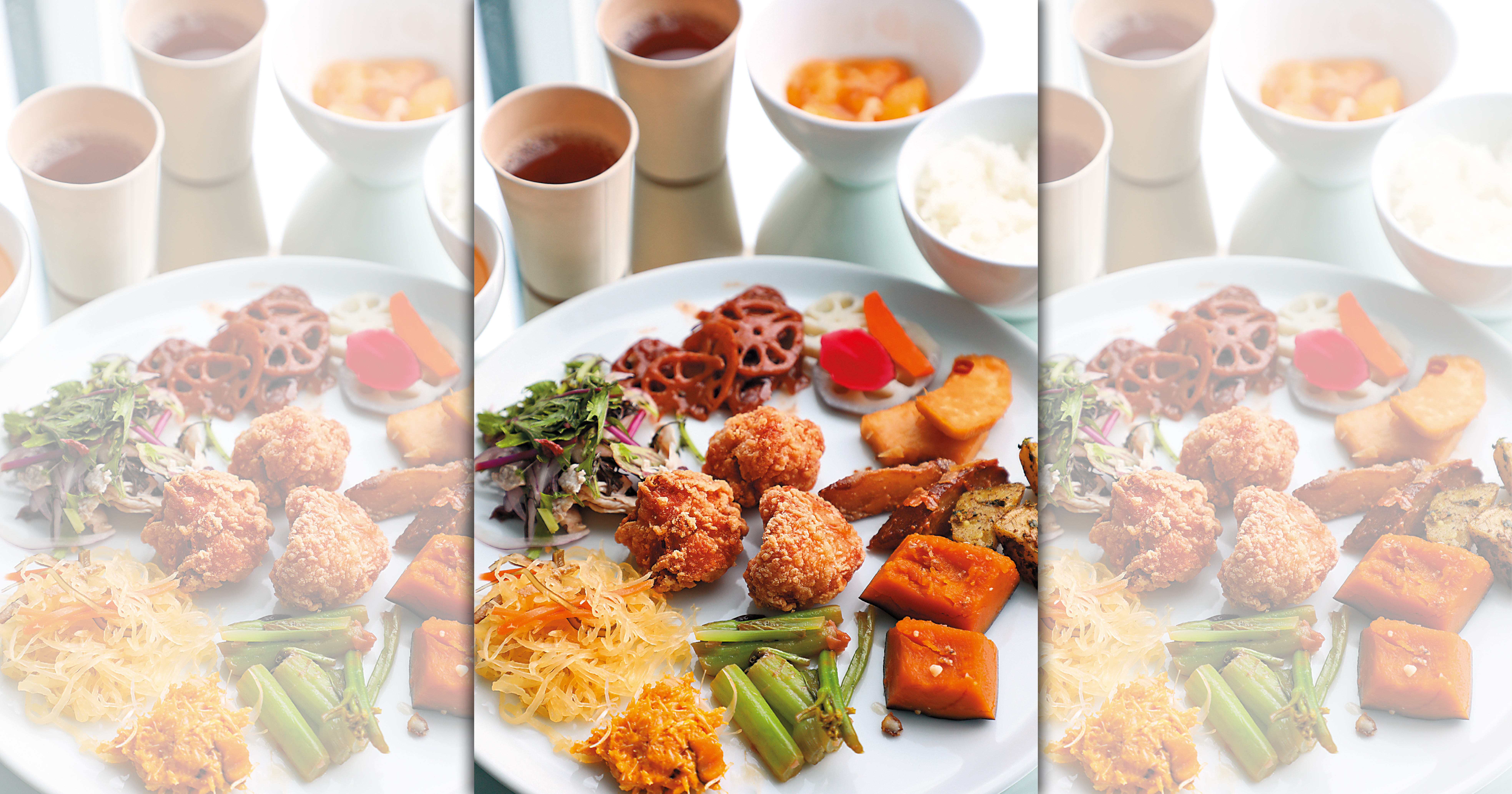 由法菜名廚與地方媽媽合作的鄉土菜色，用上大量當地物產，可口又健康。（1,700日圓／人，約NT$477）