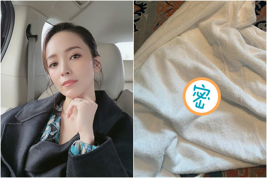 侯佩岑昨（12日）入住上海某間飯店，準備穿上飯店浴袍時，卻發現一張沾有血漬的衛生紙黏在浴袍裡。（翻攝自侯佩岑 Patty Hou臉書）