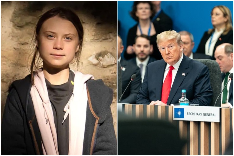 美國總統川普則在推特上表示桑柏格應該「冷靜一下」，並叫她去看場電影。（翻攝Greta Thunberg、Donald J. Trump推特）