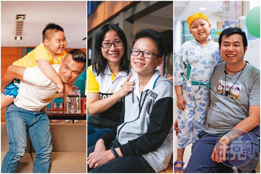 愛澄（右圖）、洋洋（左圖，麥當勞叔叔之家提供）和義牧（中）3個家庭，都曾自外地遠赴台北就醫，所需要的交通和住宿費，都讓健康的成本高過其他人。