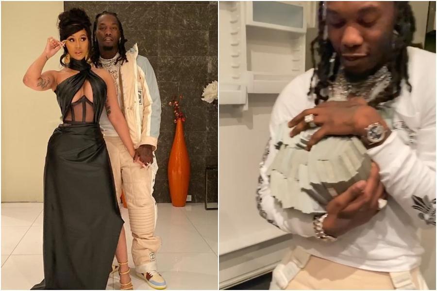 饒舌女歌手卡蒂B(Cardi B)日前慶祝老公生日,送上一台大冰箱當賀禮,驚喜的是裡面竟裝了50萬美元(約新台幣1,512萬元)現鈔。(翻攝自Cardi B IG)