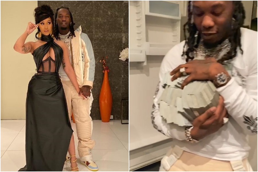 饒舌女歌手卡蒂B（Cardi B）日前慶祝老公生日，送上一台大冰箱當賀禮，驚喜的是裡面竟裝了50萬美元（約新台幣1,512萬元）現鈔。（翻攝自Cardi B IG）