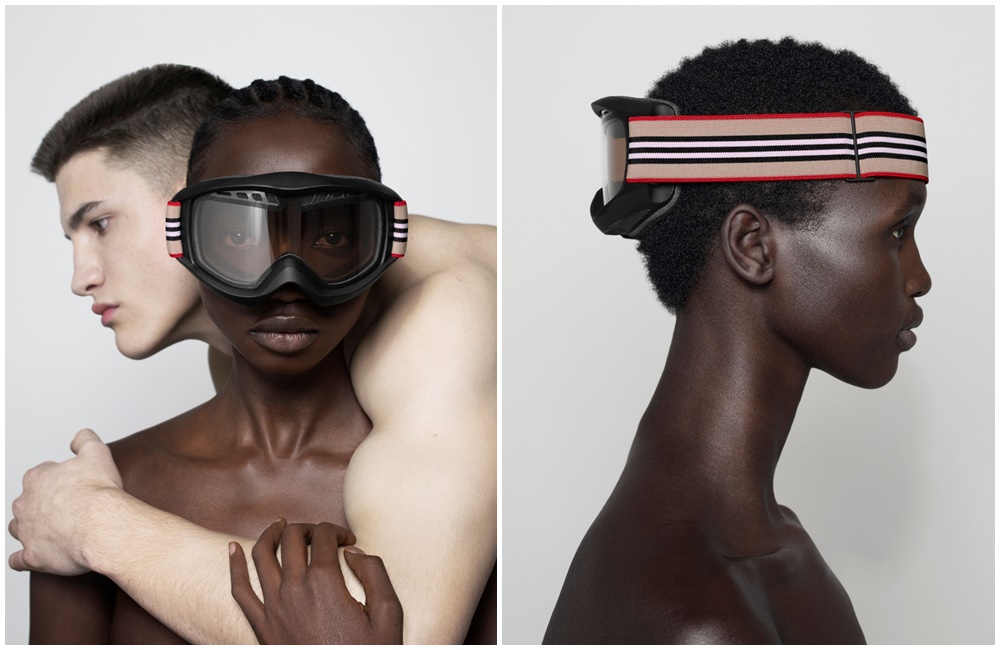 BURBERRY最新B系列限時作品滑雪護目鏡，只販售24小時，有著品牌標誌性條紋設計。（BURBERRY提供）