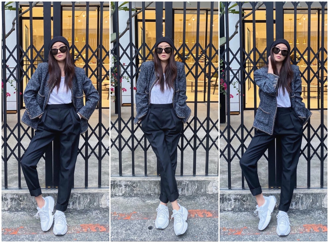 孫芸芸連拍三張照片，推薦自家代理的MM6鞋款。（微風精品）