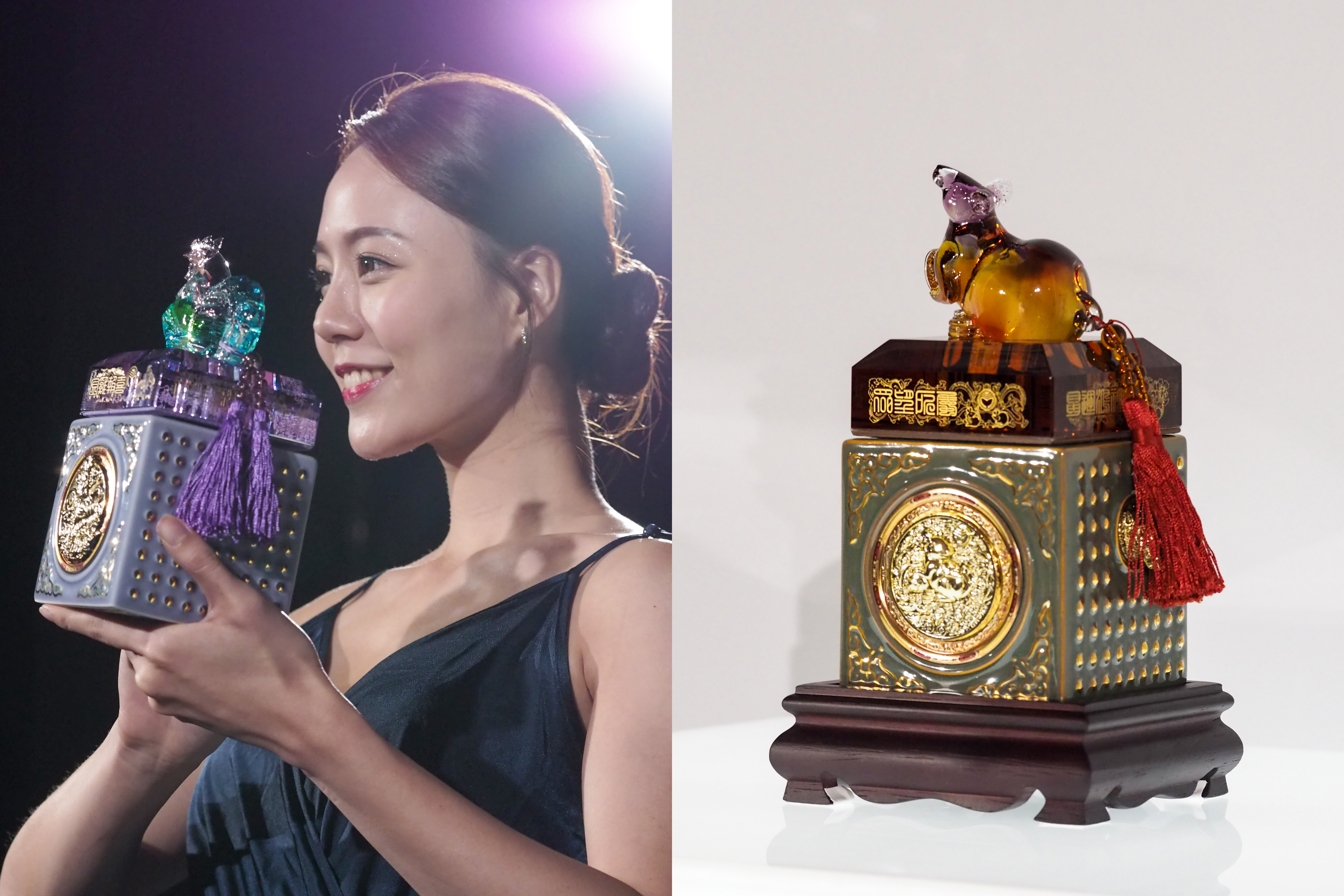 金酒玉璽酒主攻收藏市場，雞年酒（左）市價已上看6萬，今天（18日）也正式發表鼠年玉璽酒（右）。