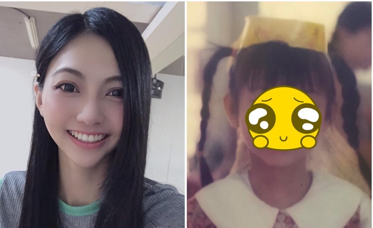 被質疑整形,Liya莉婭提供兒時照片對照。(Liya莉婭提供)