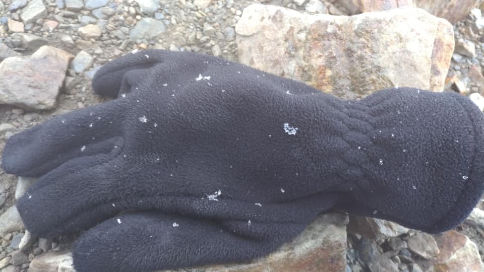 粉專貼出手套上明顯的雪。（翻攝自「玉山國家公園」臉書）