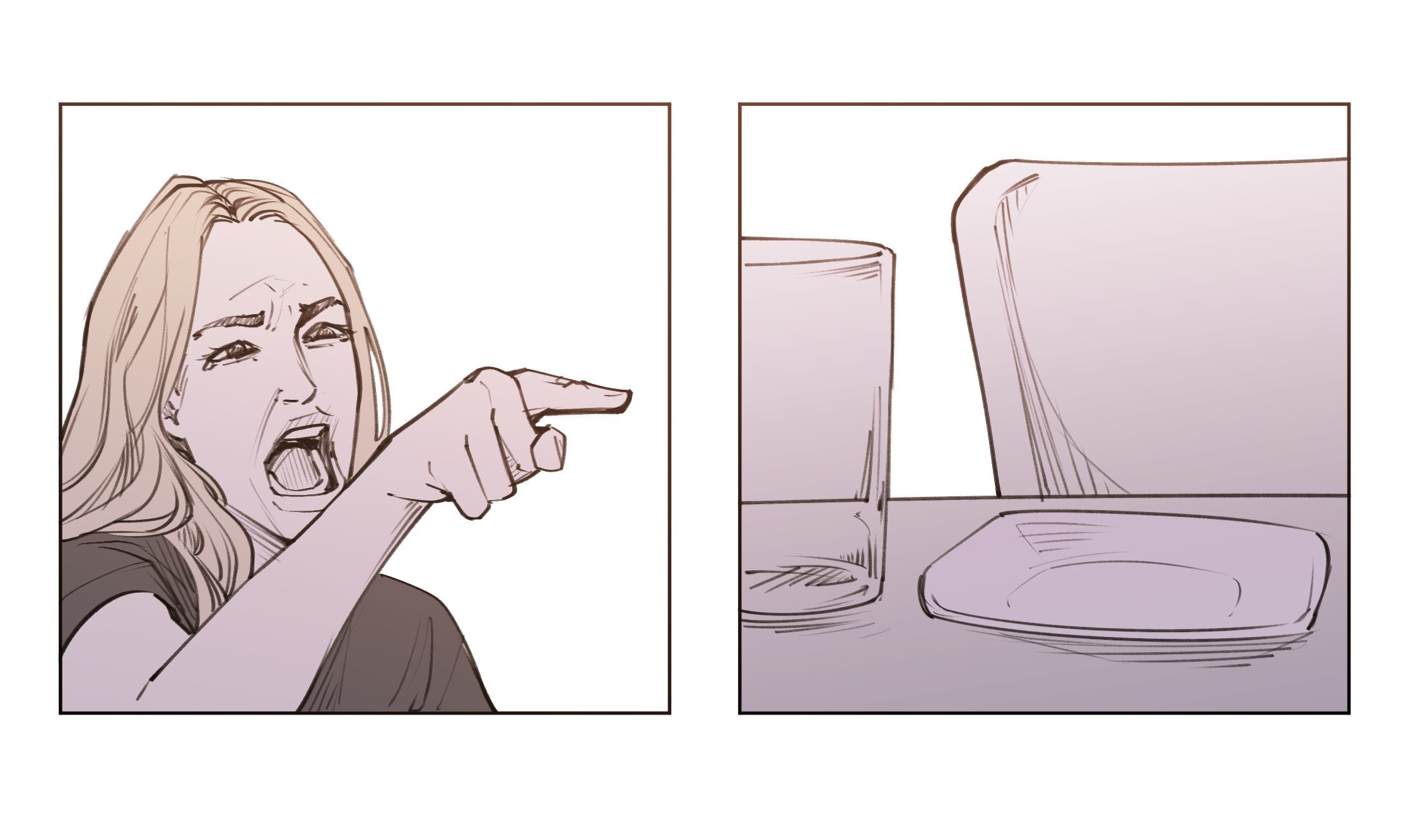 漫畫家 Unfins 用「女人吼貓」的迷因圖畫出不一樣的人貓故事。（翻攝 Unfins Twitter） 