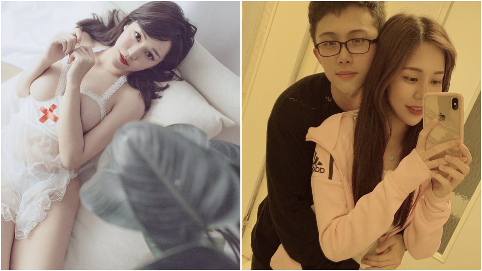 直播主阿乃在聖誕節深夜大秀性感爆乳照，引來前男友孫安佐關切。（合成圖，翻攝自阿乃、孫安佐IG）