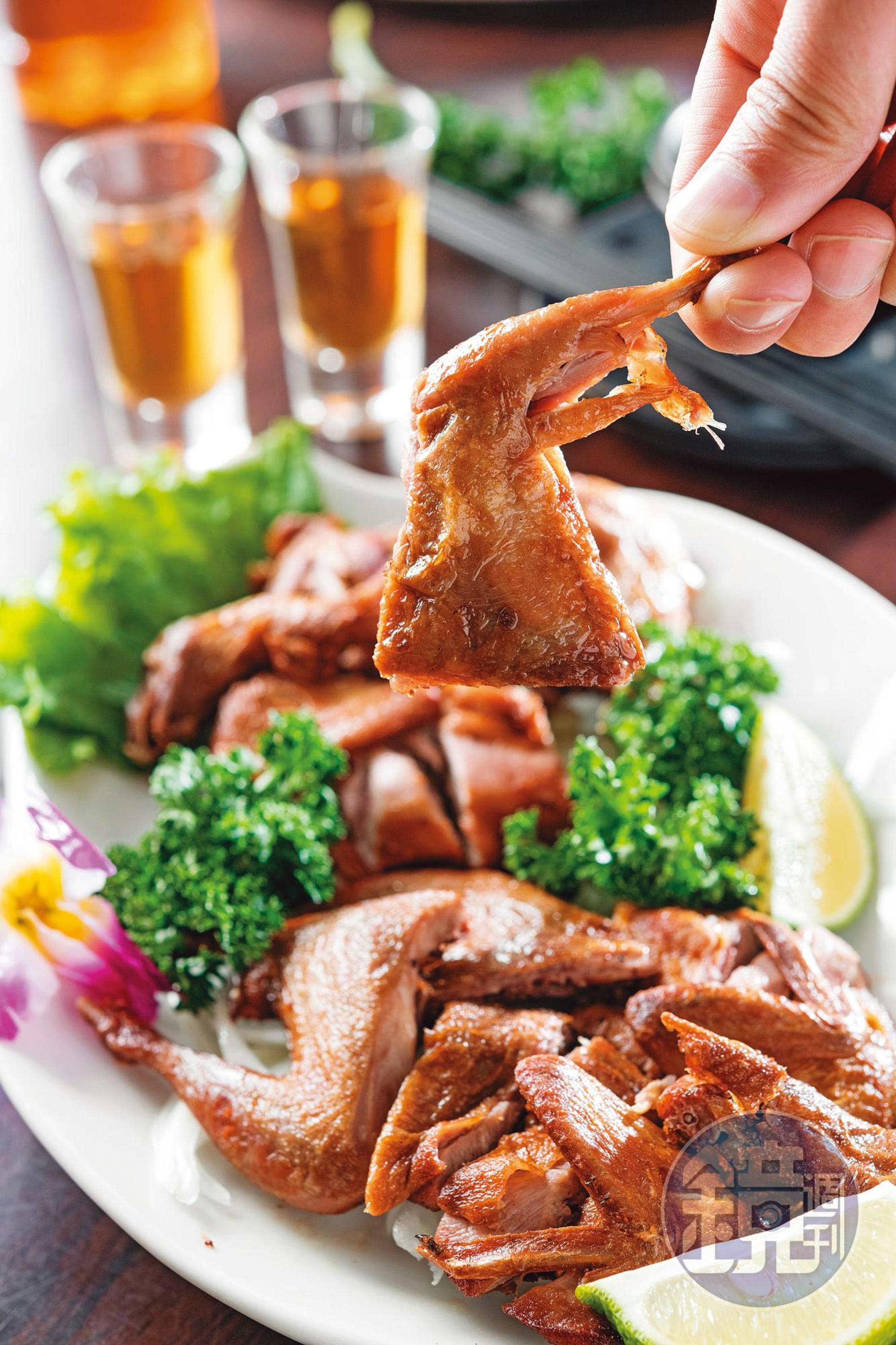 「烤班甲」醬香酒香入味，肉質帶Ｑ勁。（280元／2隻）
