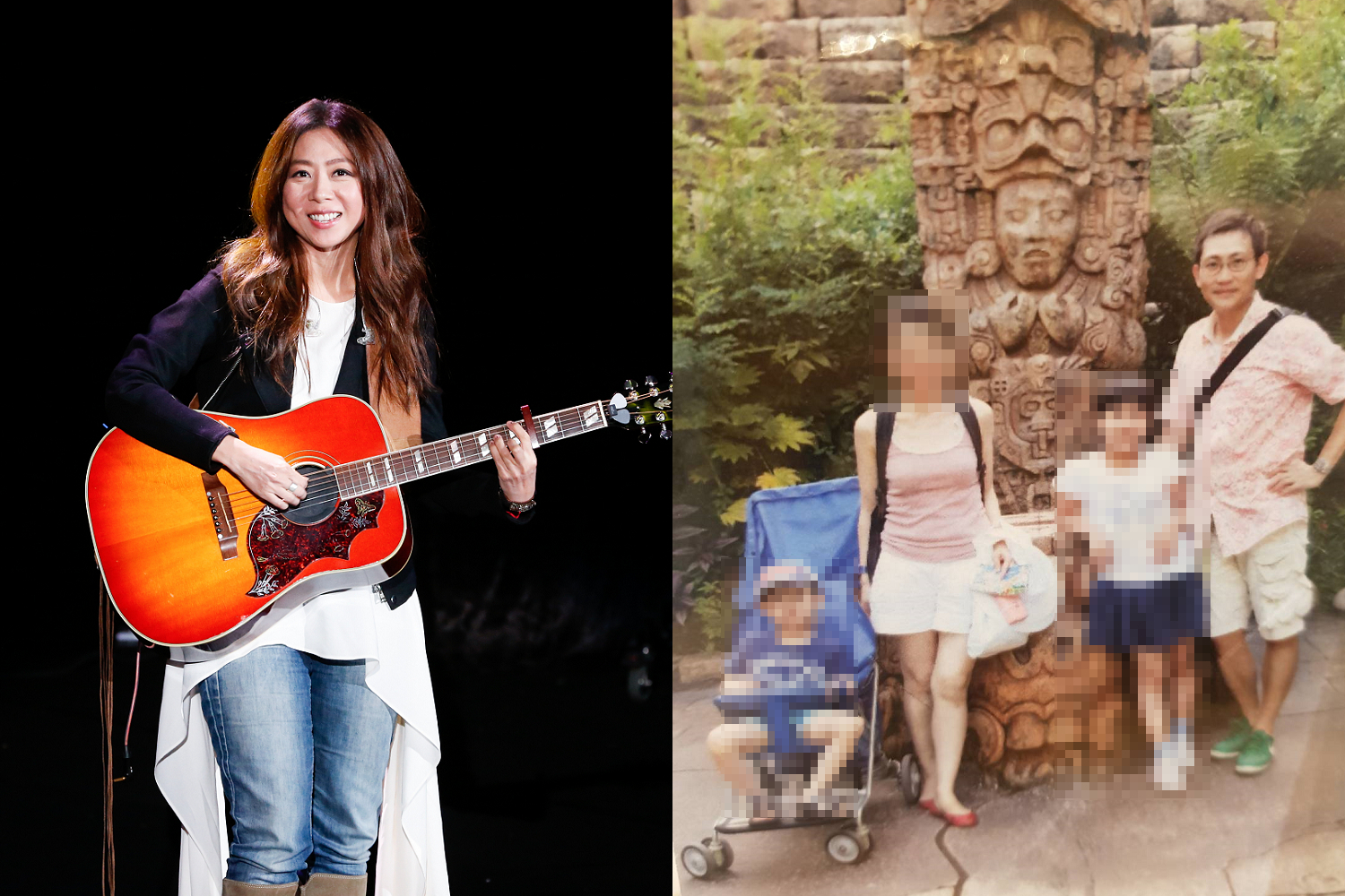 陳綺貞不倫對象林男與妻、子參加活動。（左圖為本刊資料照、右圖為讀者提供）