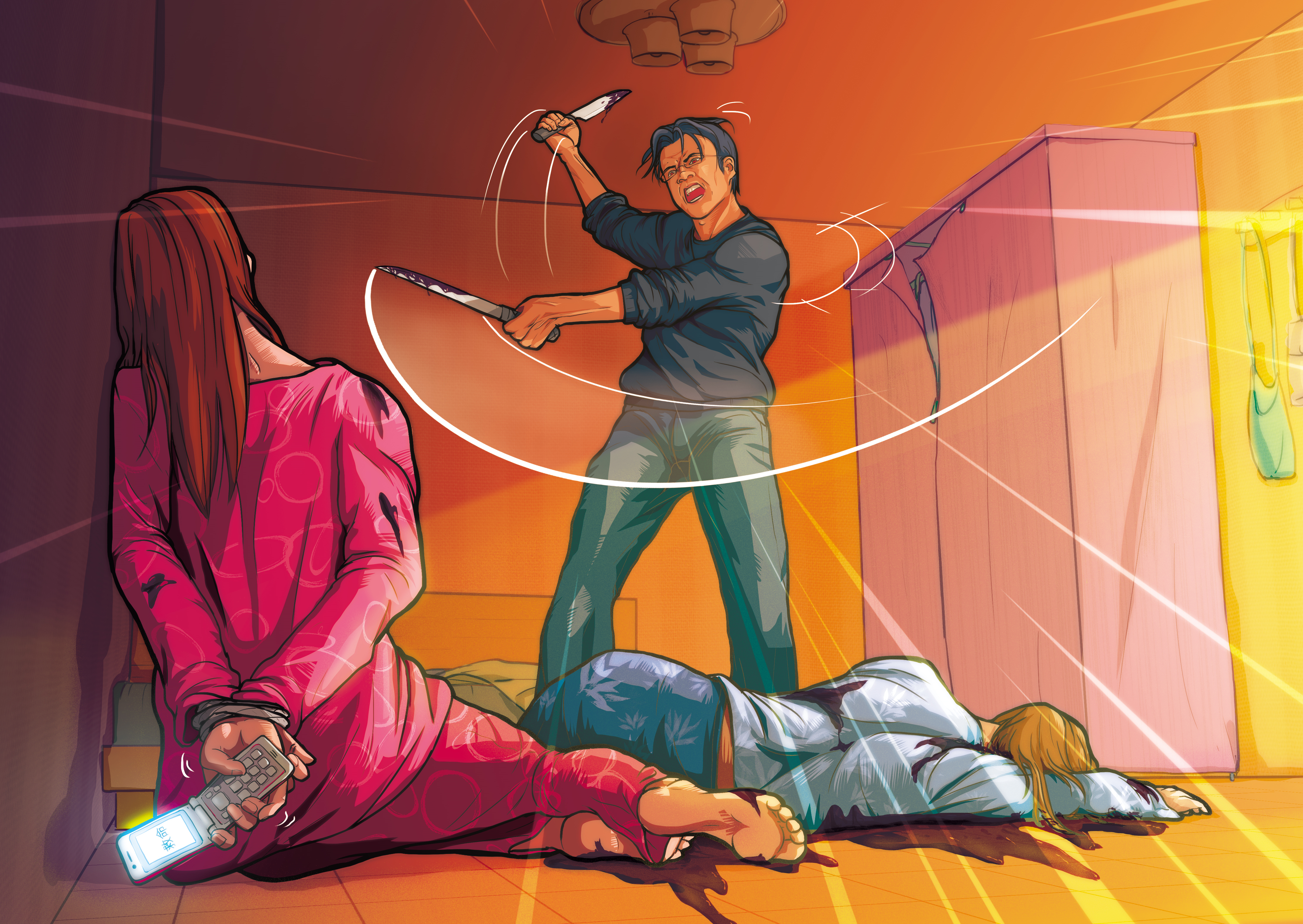 姚姓姊妹被洪國揚控制，妹妹雙手遭反綁，但仍利用機會傳簡訊求救。