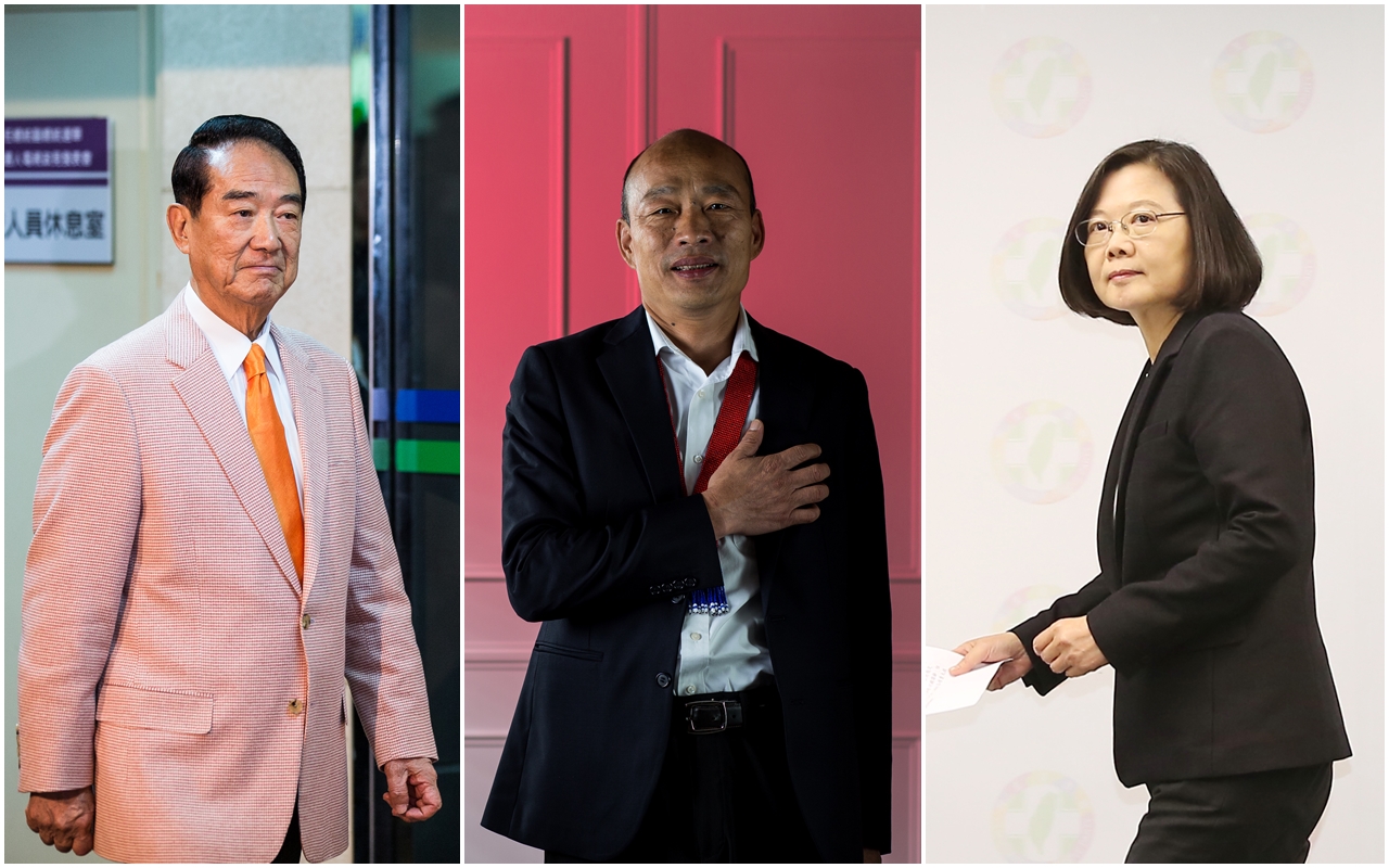 《讀+ Readr》完成辯論即時「事實查核」，韓國瑜（中）錯誤訊息高達10則、宋楚瑜（左）為3則、蔡英文（右）為2則。