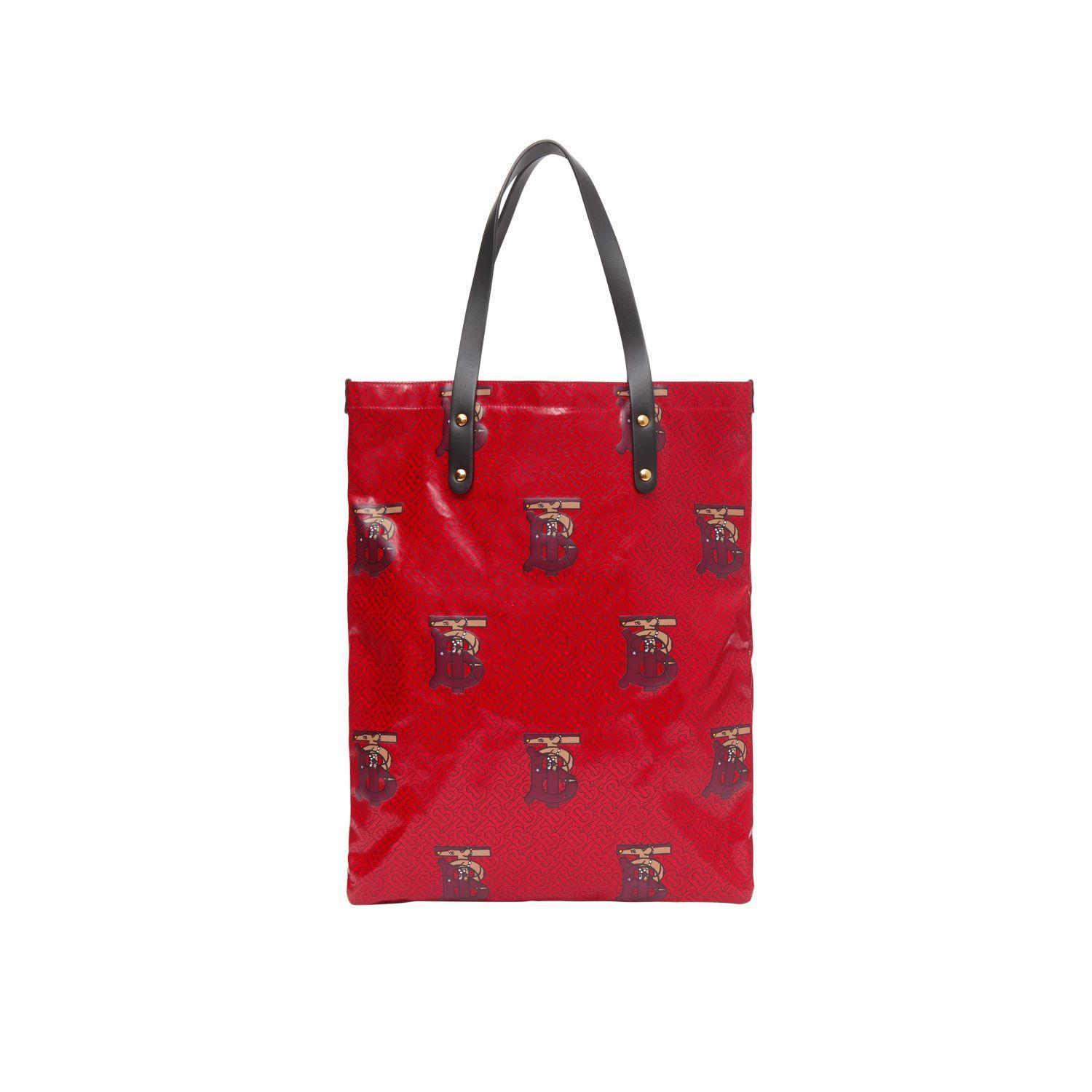 TB花押字紅色托特包,NT$23,900。(BURBERRY提供)