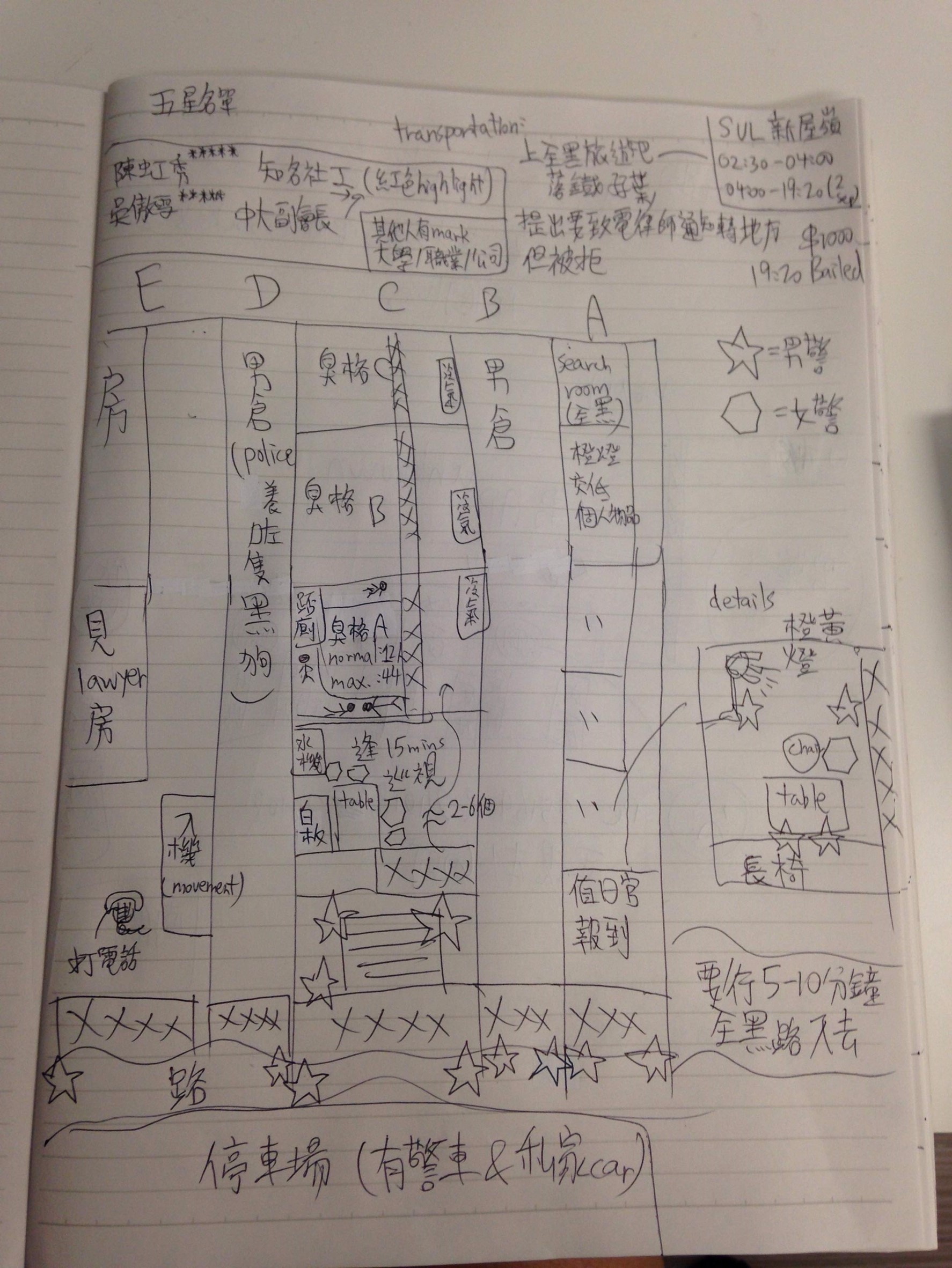 離開新屋嶺後,吳傲雪憑著記憶畫出拘留地點的室內圖。(吳傲雪提供)